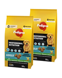 PEDIGREE Adult Professional Nutrition 2 x 12 kg z drobiem i warzywami dla psów dużych i średnich ras