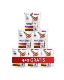 PERFECT FIT Antihairball 1+ 6 x 750 g sucha karma pełnoporcjowa dla dorosłych kotów bogata w kurczaka 4+2 GRATIS