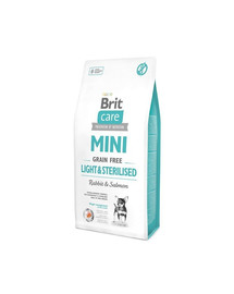 Brit Care Mini Light & Sterilised 7 kg Täistoit täiskasvanud väikestele ja minitõugu koertele, kellel on kalduvus ülekaalule või rasvumisele.