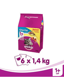 Whiskas Sterile toit täiskasvanud steriliseeritud kassidele kanalihaga 1,4 kg X 6