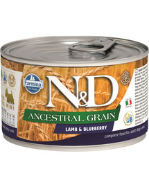 FARMINA N&D Dog Ancestral Grain Lamb & Blueberry Mini konservai 140 g