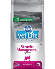 FARMINA Vet Life Struvite Management Cat 10 kg Veterinaarne täistoit täiskasvanud kassidele, kes kannatavad idiopaatilise tsüstiidi all.