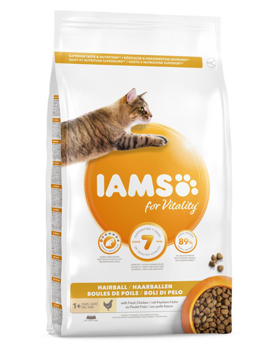 IAMS For Vitality Hairball 1,5 kg kuivtoit täiskasvanud kassidele, karvapallide eemaldamine