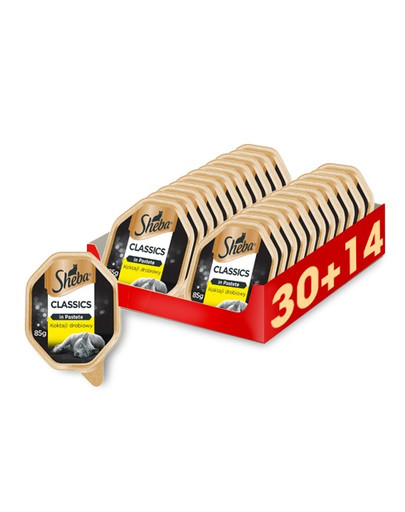 SHEBA Classics in Pastete Kanalihakokteil 44 x 85 g (30 + 14 tasuta)