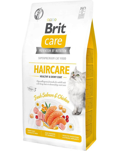 BRIT Care Cat Grain-Free Haircare 7 kg Teraviljavaba hüpoallergeenne toit täiskasvanud kassidele, kes vajavad erilist karvkatte hooldust.