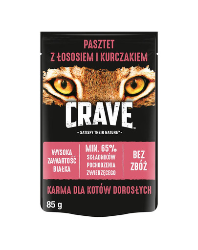 CRAVE konserv 24 x 85g - pasteet lõhe ja kanalihaga (teraviljavaba täissööt täiskasvanud kassidele)