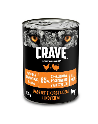 CRAVE konserv 24 x 400g - pasteet kana- ja kalkunilihaga (teraviljavaba täissööt täiskasvanud koertele)