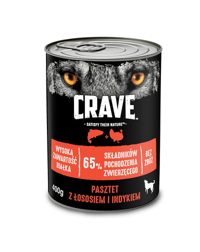 CRAVE konserv 24 x 400g - pasteet lõhe ja kalkuniga teraviljavaba märgtoit täiskasvanud koertele