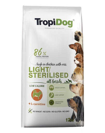 TROPIDOG Premium Light-Steriliseeritud 12kg kuivtoit ülekaalulistele koertele