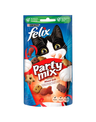 FELIX Party Mix  Segagrill veiseliha, kana ja lõhe maitsega 8x60g