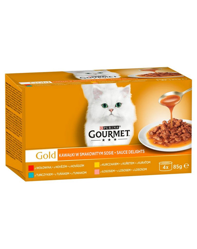 GOURMET Gold Sauce Delights miksas skonių padaže 48x85g šlapias kačių maistas