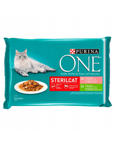 PURINA ONE Sterilcat maitsesegu (kalkuniliha ja roheliste ubadega, lõhe ja porgandiga) 4x85g märgtoit steriliseeritud kassidele