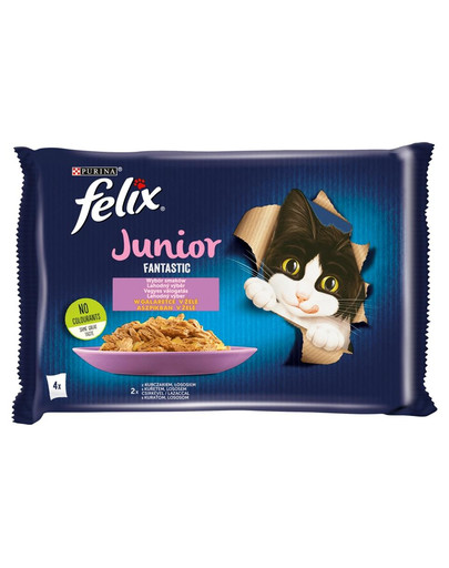 FELIX FANTASTIC  Junior maitsesegu tarretises (kana, lõhe) 24x85g märgtoit kassidele