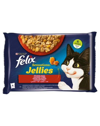 FELIX Sensations Maamaitsed tarretis (veiseliha tomatitega, kana porgandiga) 48x85g kassi märgtoit