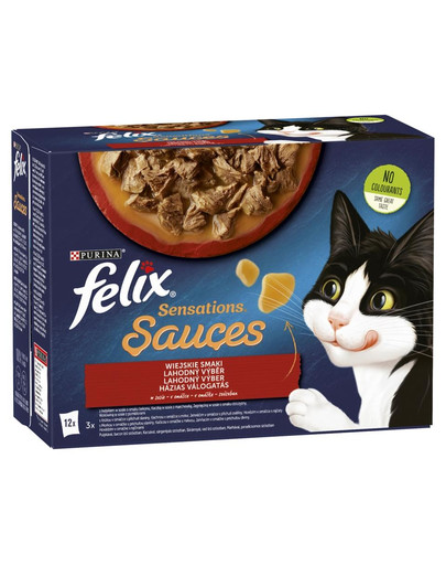 FELIX Sensations Sauce Kaimo skoniai padaže 12x85g drėgnas kačių maistas