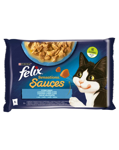 FELIX Sensations Sauce Kalamaitsed kastmes (must tursk tomatitega, sardiinid porgandiga) 4x85g kassi märgtoit