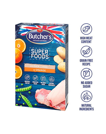 BUTCHER'S Superfoods Treats Maiuspalad pardiliha ja apelsiniga 320 g
