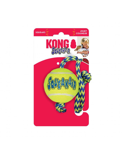 KONG SqueakAir Ball with rope M tennisepall koos köiega