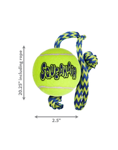 KONG SqueakAir Ball with rope M tennisepall koos köiega