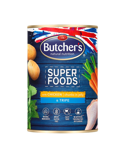BUTCHER'S Superfoods Dog Tripe kanaliha tükkidega tarrendis 400 g