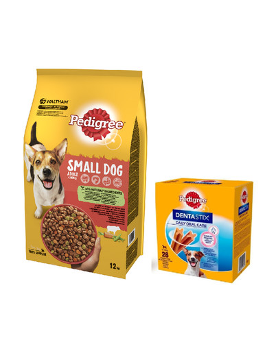 PEDIGREE Adult Small dog  12 kg (väikesed tõud täiskasvanutele) veiseliha ja köögiviljadega + DentaStix 112 tk - 110 g x 16