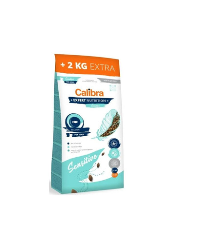 CALIBRA Dog Expert Nutrition Sensitive 12+2 kg  kuivtoit sobib naha ja karvkatte hooldamiseks ning tundliku seedetrakti kaitsmiseks.