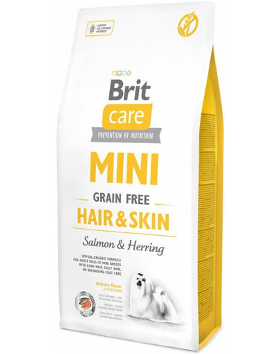 BRIT Care Mini Hair&Skin 2 kg Täistoit täiskasvanud miniatuurset tõugu koertele, kes kaaluvad 1-10 kg, kelle pikk karvkate vajab erilist hoolt või kelle nahk on tundlik.