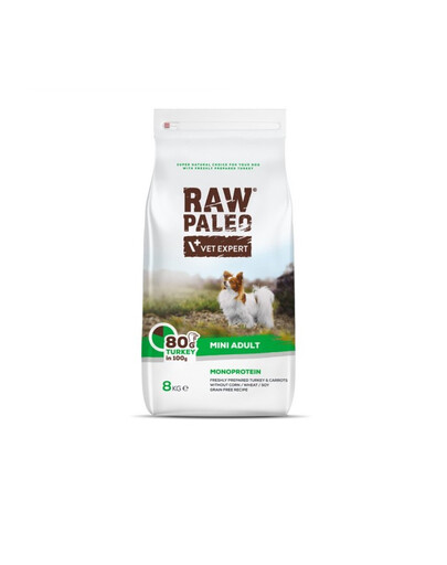 VETEXPERT Raw Paleo Turkey adult mini 8kg väikestele koertele