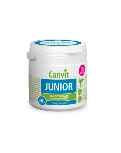 CANVIT Dog Junior 100g Vajalike vitamiinide ning mikro- ja makroelementide kompleks, mis tagab õige arengu.