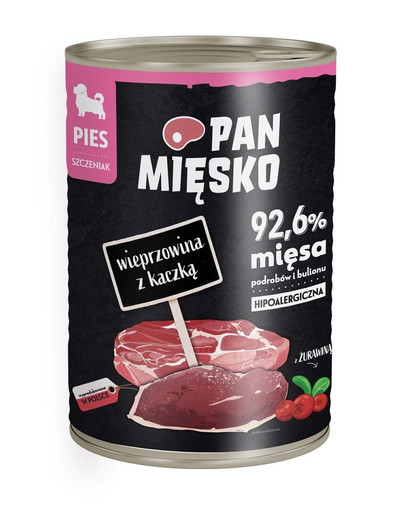 PAN MIĘSKO Sealiha ja pardiga hüpoallergeenne märgtoit kutsikatele 400g