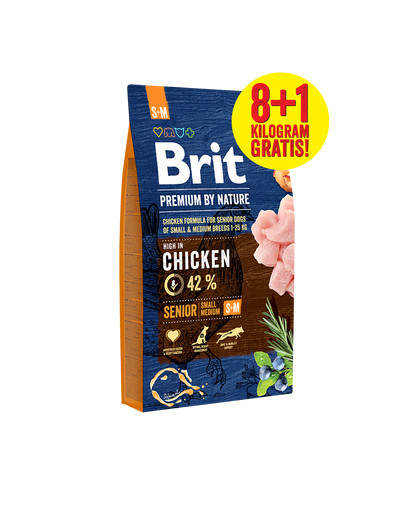 BRIT Premium By Nature Seenior Väike,keskmine S+ M 8 kg kanalihaga  + 1 kg TASUTA