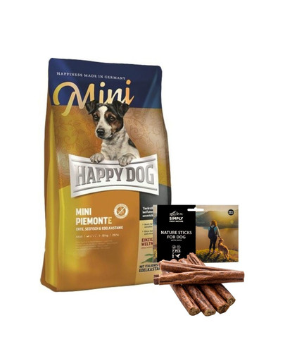 HAPPY DOG Mini Piemonte 4 kg + naturaalsed sigarid pardilihaga 7 tk.
