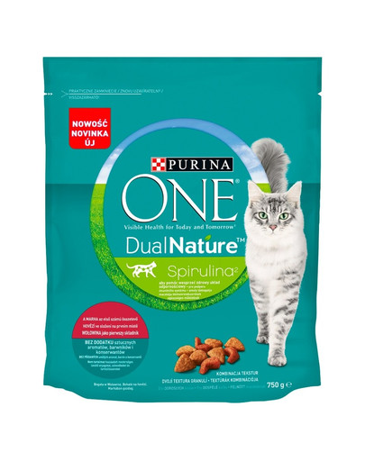 PURINA ONE Dual Nature  Spirulina ja veiseliha esimese koostisosana 750 g