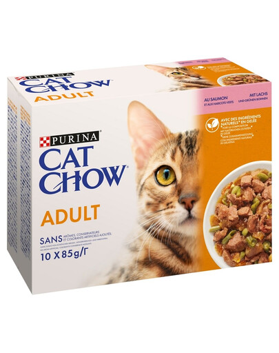 PURINA CAT CHOW Adult Multipack lõhe ja roheliste ubadega marmelaadis 10x85 g