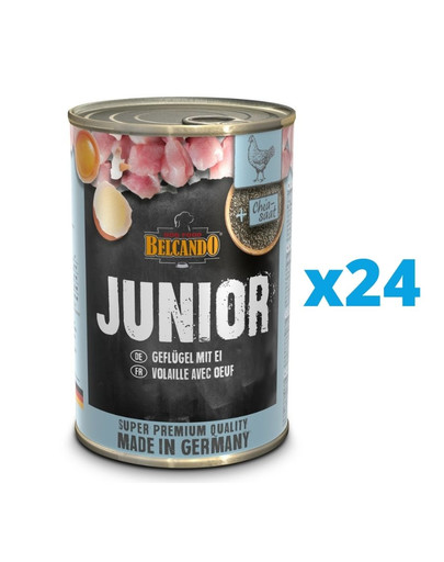 BELCANDO Super Premium Junior Linnuliha, munad 24x400 g märgtoit koertele