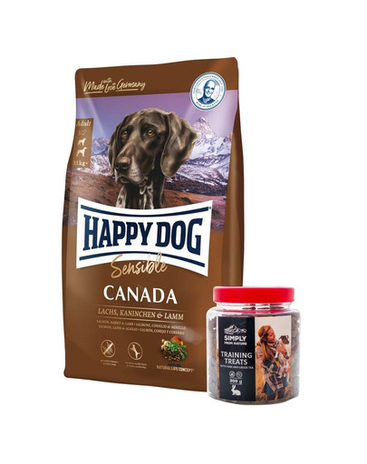 HAPPY DOG Supreme Canada 12,5 kg + treeningu maiuspalad küülikuga 300 kg