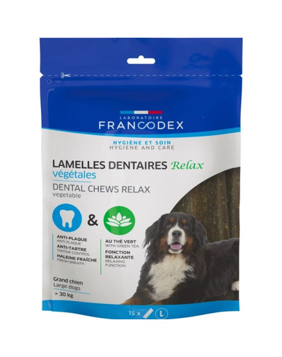 FRANCODEX RELAX suured närimisribad hambakivi ja lõhna eemaldamiseks 502,5 g/15 ribad.