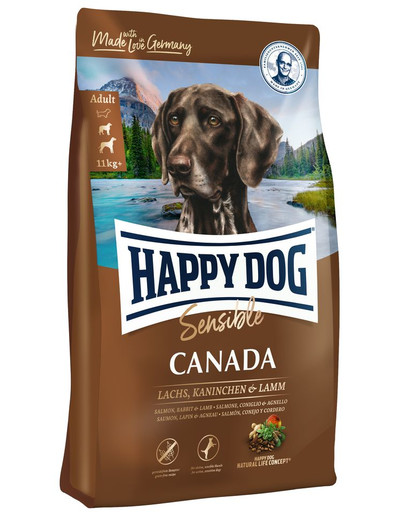 HAPPY DOG Supreme Canada 11kg Teraviljapõhine kuivtoit kõrgema energiavajadusega täiskasvanud koertele.