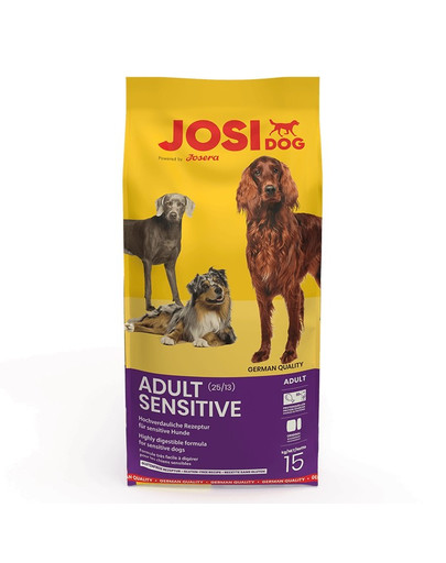 JOSERA JosiDog Adult Sensitive 15 kg kuivtoit täiskasvanud koertele kõikidest tõugudest. Soovitatav tundliku seedesüsteemiga inimestele.