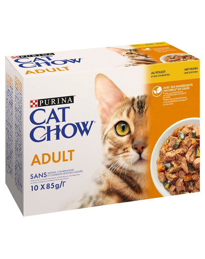 PURINA CAT CHOW  Täiskasvanute Multipakk kana ja suvikõrvitsaga 10x85g