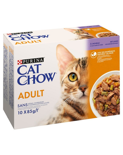 PURINA CAT CHOW Adult Multipack Multipakk täiskasvanud kassidele lambaliha ja roheliste ubadega tarretises 10x85 g