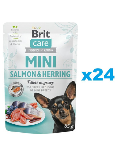 BRIT Care Mini Pouch Lõhe ja heeringas Steriliseeritud 24x85g märgtoit väikest tõugu kastreeritud koertele