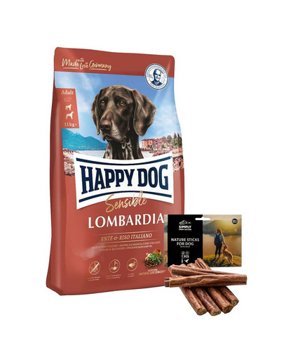 HAPPY DOG Supreme Lombardia 11 kg + naturaalsed sigarid pardilihaga 7 tk.