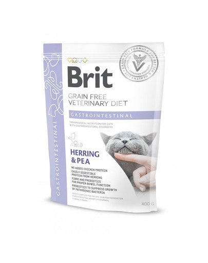 BRIT Veterinary Diets Cat Gastrointestinal 400 g toit täiskasvanud kassidele, kellel on seedetrakti häired.