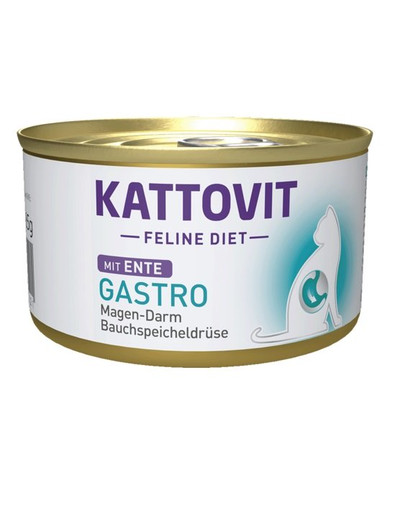 KATTOVIT Feline Diet Gastro Duck padiliha 12 x 85 g Ebapiisava seedimise ja kõhunäärme eksokriinse puudulikkuse kompenseerimiseks