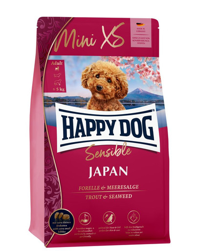 HAPPY DOG MiniXS Japan 2,6 kg (2 x 1,3 kg) väikestele ja minikoertele koertele.