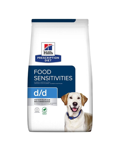HILL'S Prescription Diet Canine d/d Food Sensitivites Pardi  ja riis 24 kg (2x12 kg) Kuivtoit täiskasvanud koertele, kellel on dermatoloogilised haigused ja allergiast põhjustatud oksendamine/ärritus.