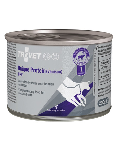 TROVET Unique Protein Venison UPV koertele ja kassidele hirveliha 6x200 g