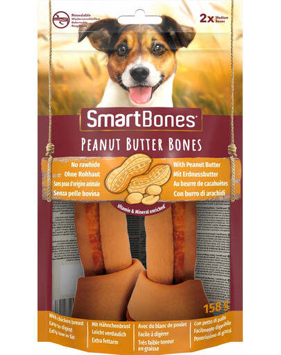 SMART BONES keskmise suurusega maapähklivõi koera närimiskondid x 2 + mänguasi