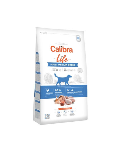 CALIBRA Dog Life Adult Medium  Täiskasvanud keskmist tõugu kanalihaga 12 kg + pulgad veiselihaga 3 tk  SIMPLY FROM NATURE
